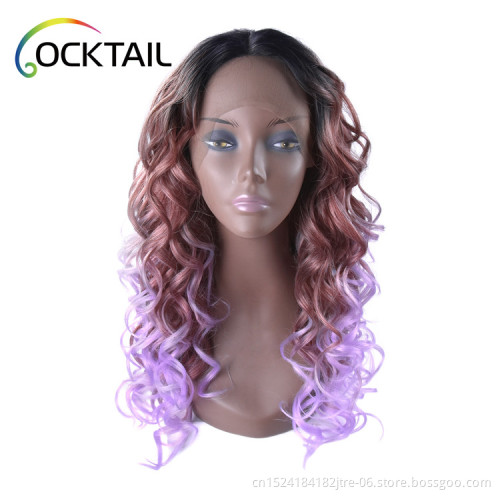 factory wholesale high temperature fiber loose curl synthetic lace front wig